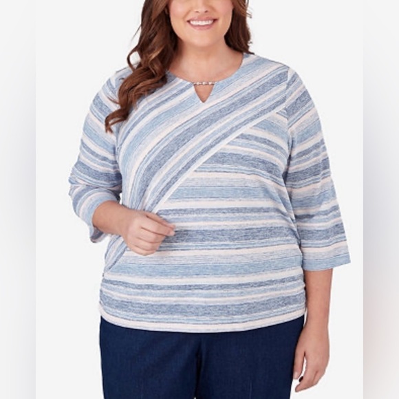 Alfred Dunner Tops - Alfred Dunner Women’s Plus Size A Fresh Start Striped 3/4 Sleeve Top Sz 2X